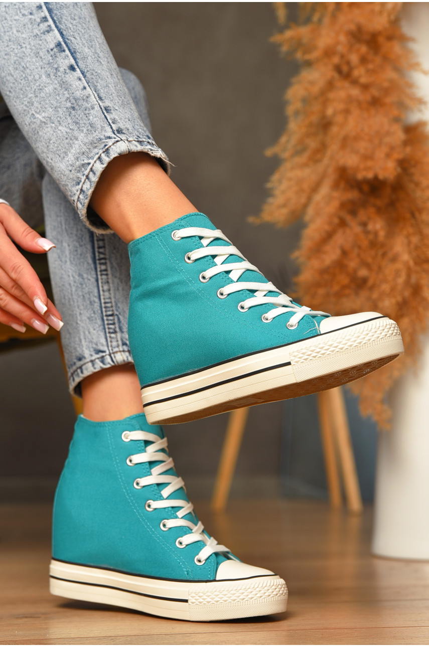 Кеди-снікерси жіночі бірюзового кольору на шнурівці текстиль 15223 206814