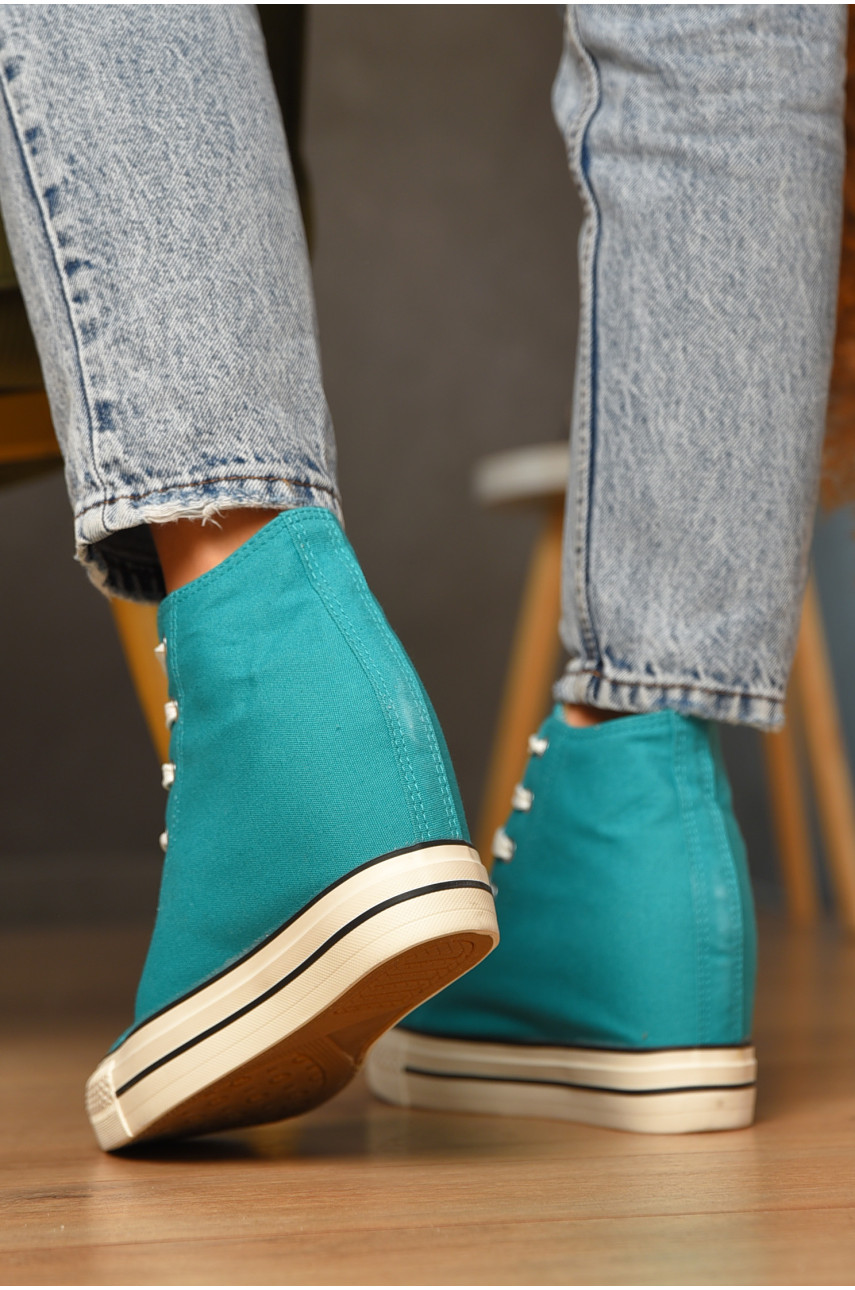 Кеди-снікерси жіночі бірюзового кольору на шнурівці текстиль 15223 206814