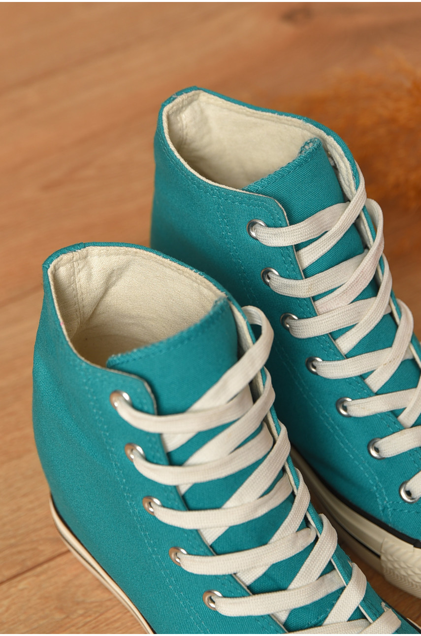 Кеди-снікерси жіночі бірюзового кольору на шнурівці текстиль 15223 206814