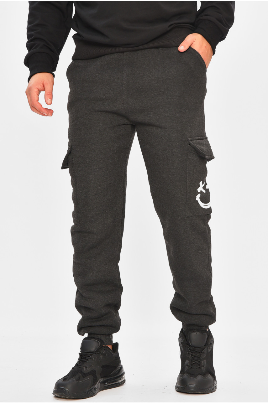 Спортивные штаны мужские на флисе темно-серого цвета L-6720 206817