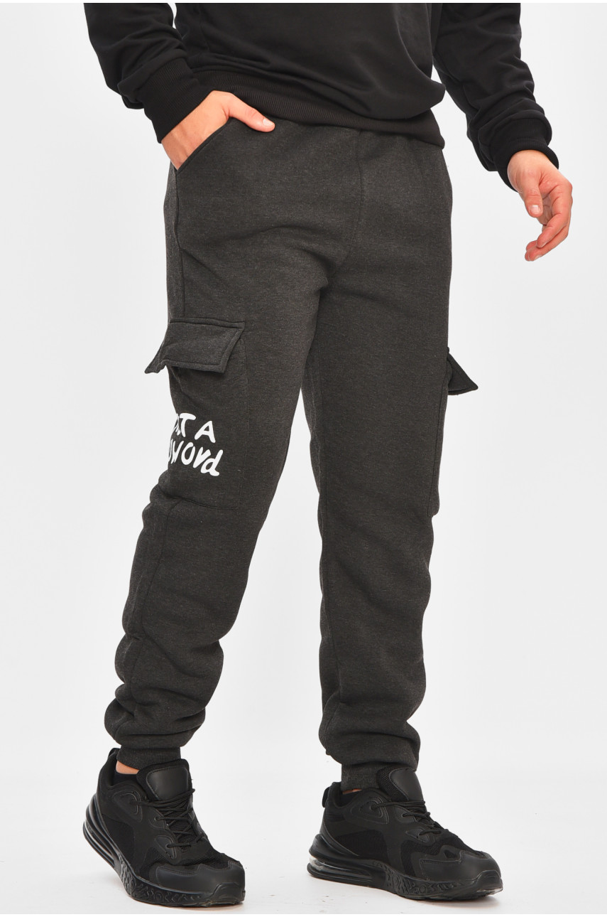Спортивные штаны мужские на флисе темно-серого цвета L-6720 206817