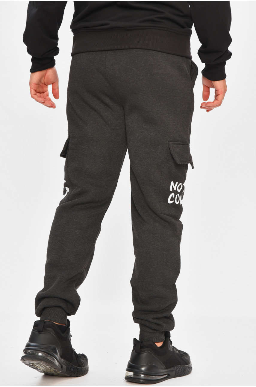 Спортивные штаны мужские на флисе темно-серого цвета L-6720 206817