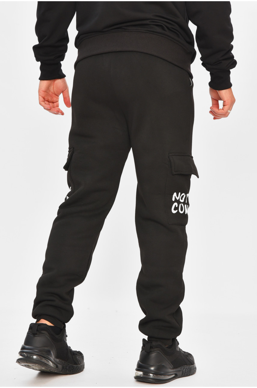 Спортивні штани чоловічі на флісі чорного кольору L-6720 206822 Спортивні штани чоловічі на флісі чорного кольору L-6720 206822