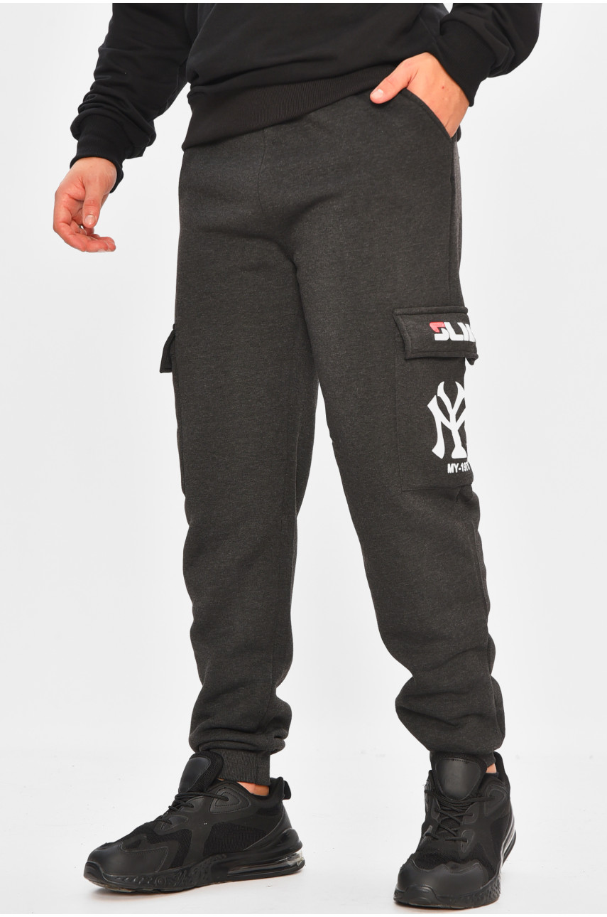 Спортивные штаны мужские на флисе темно-серого цвета L-6721 206823