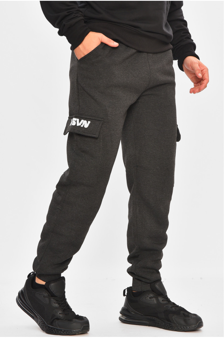 Спортивные штаны мужские на флисе темно-серого цвета L-6721 206823