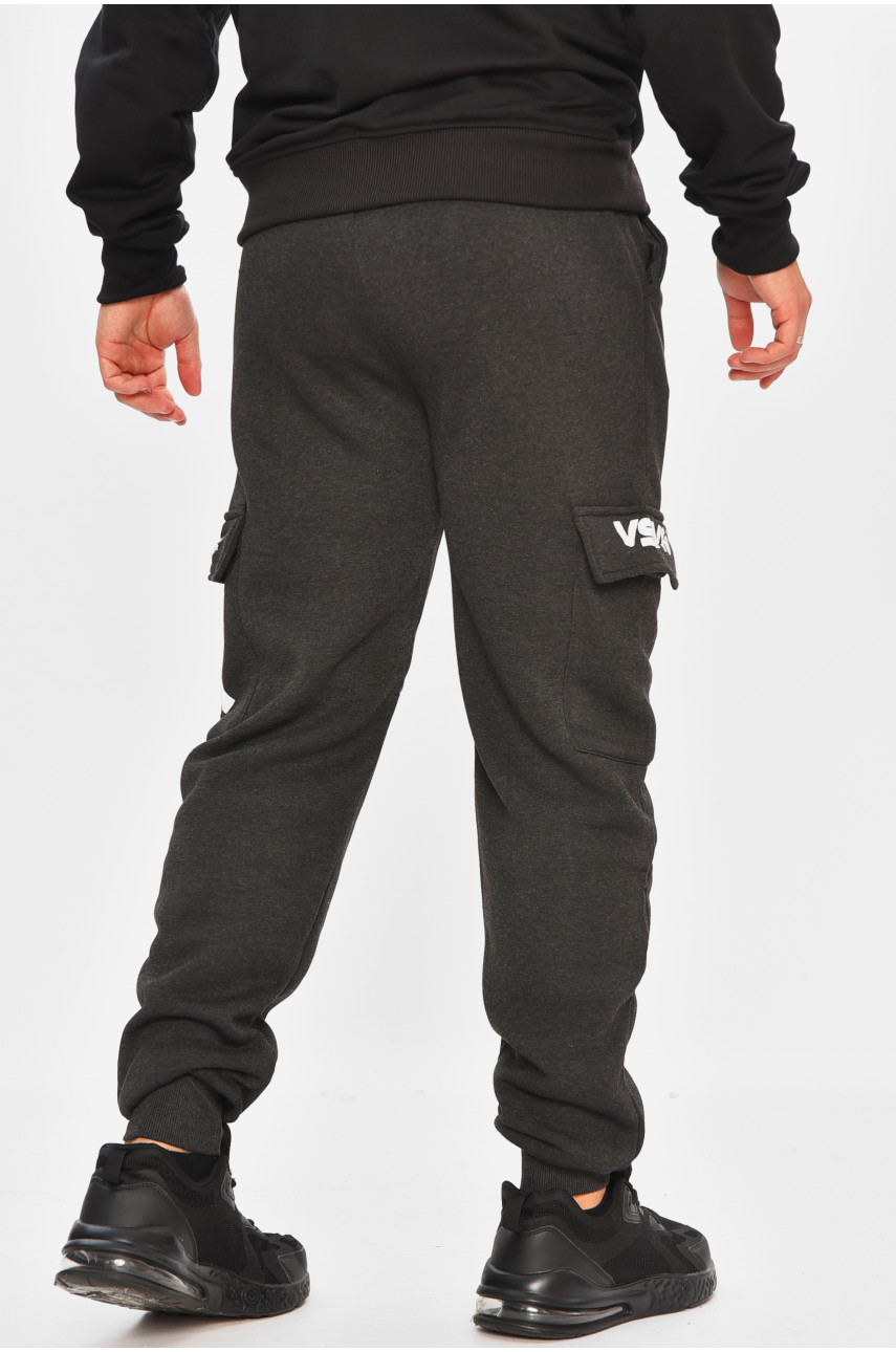Спортивные штаны мужские на флисе темно-серого цвета L-6721 206823