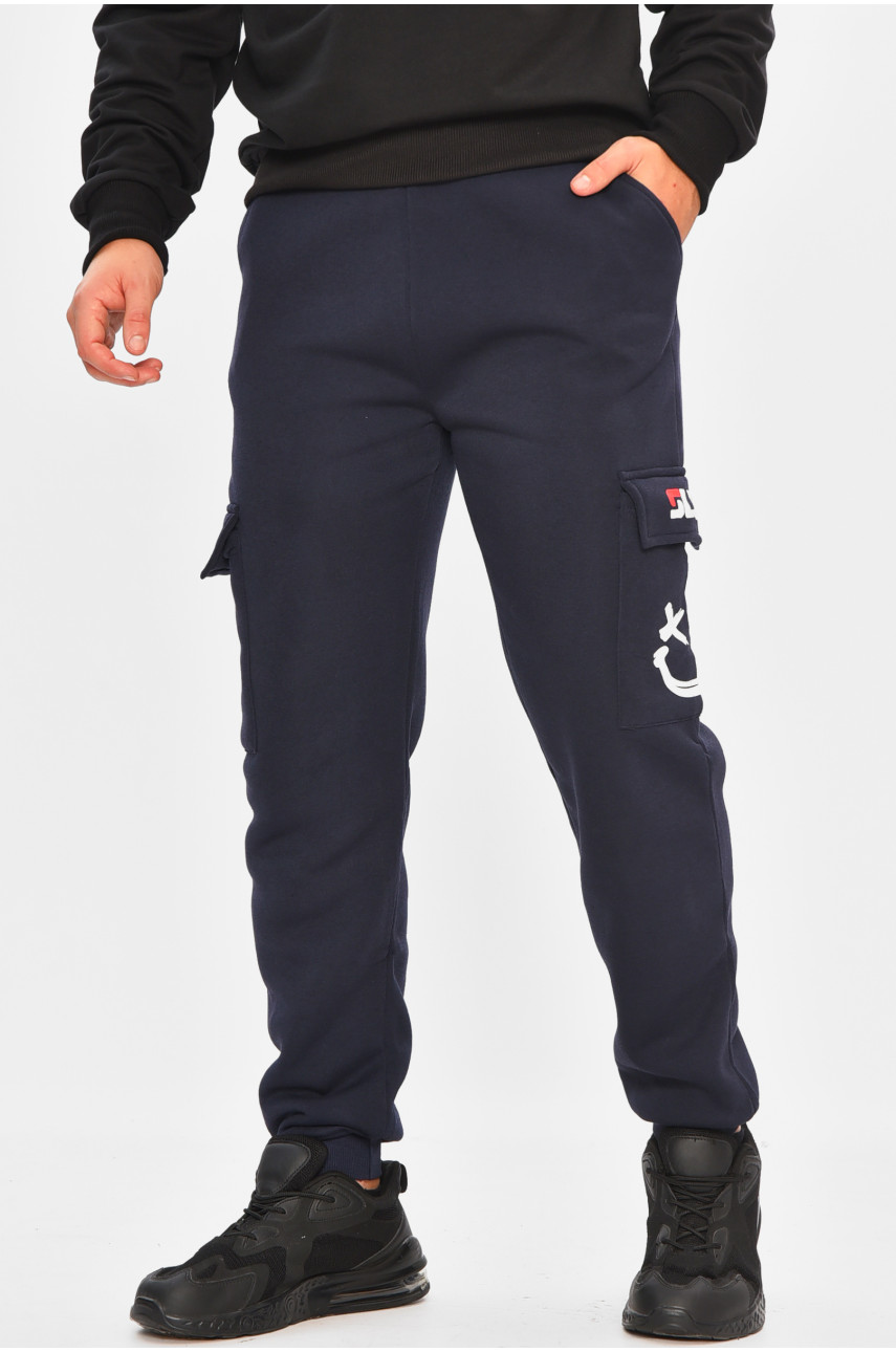 Спортивные штаны мужские на флисе темно-синего цвета L-6721 206824