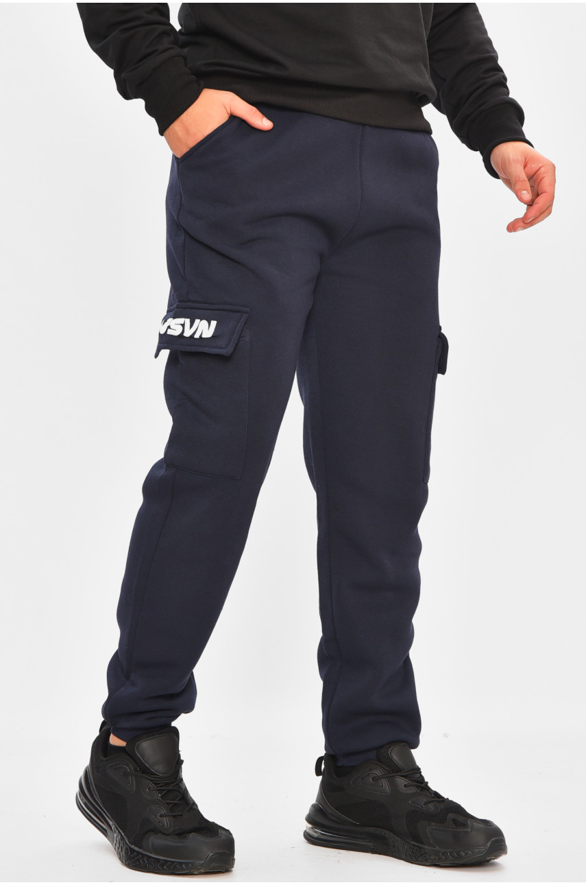 Спортивные штаны мужские на флисе темно-синего цвета L-6721 206824