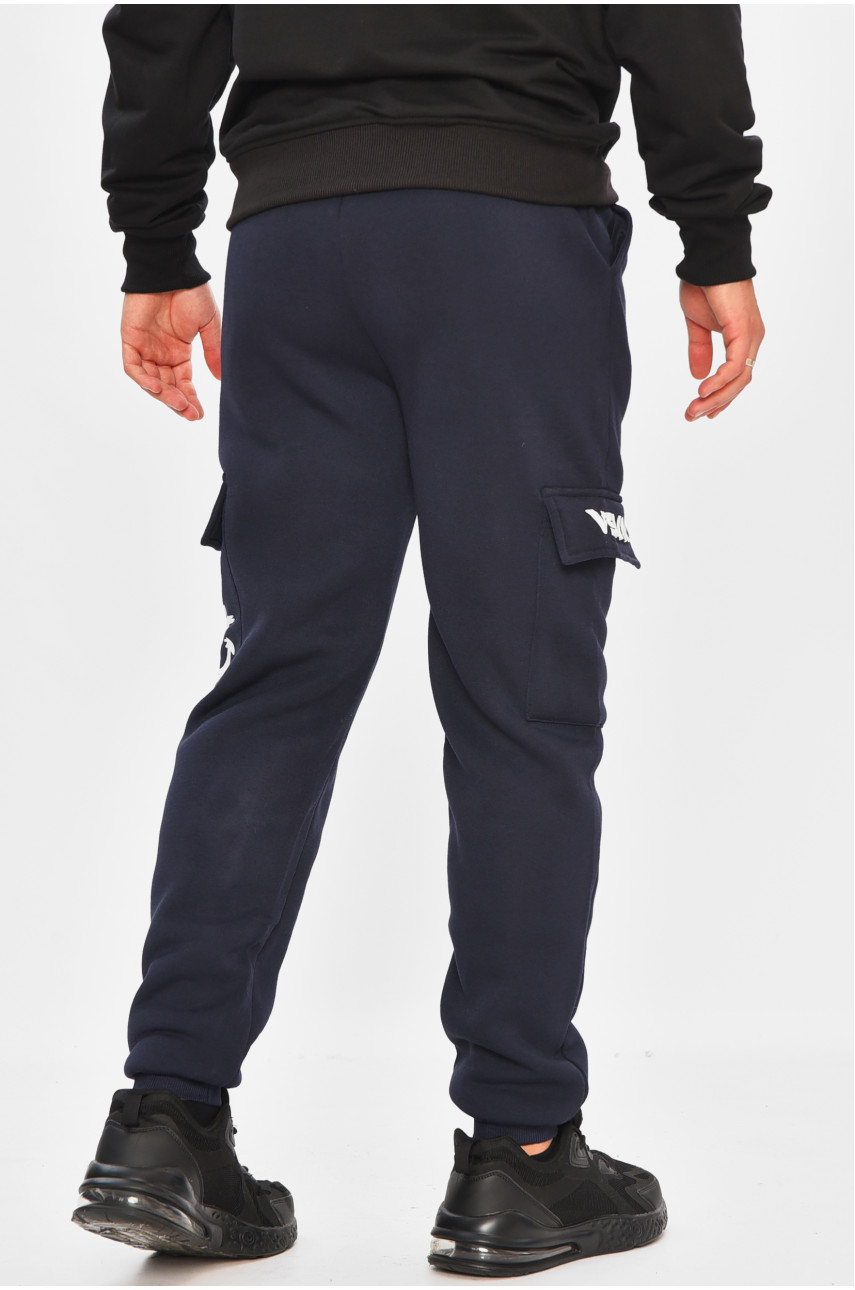 Спортивные штаны мужские на флисе темно-синего цвета L-6721 206824