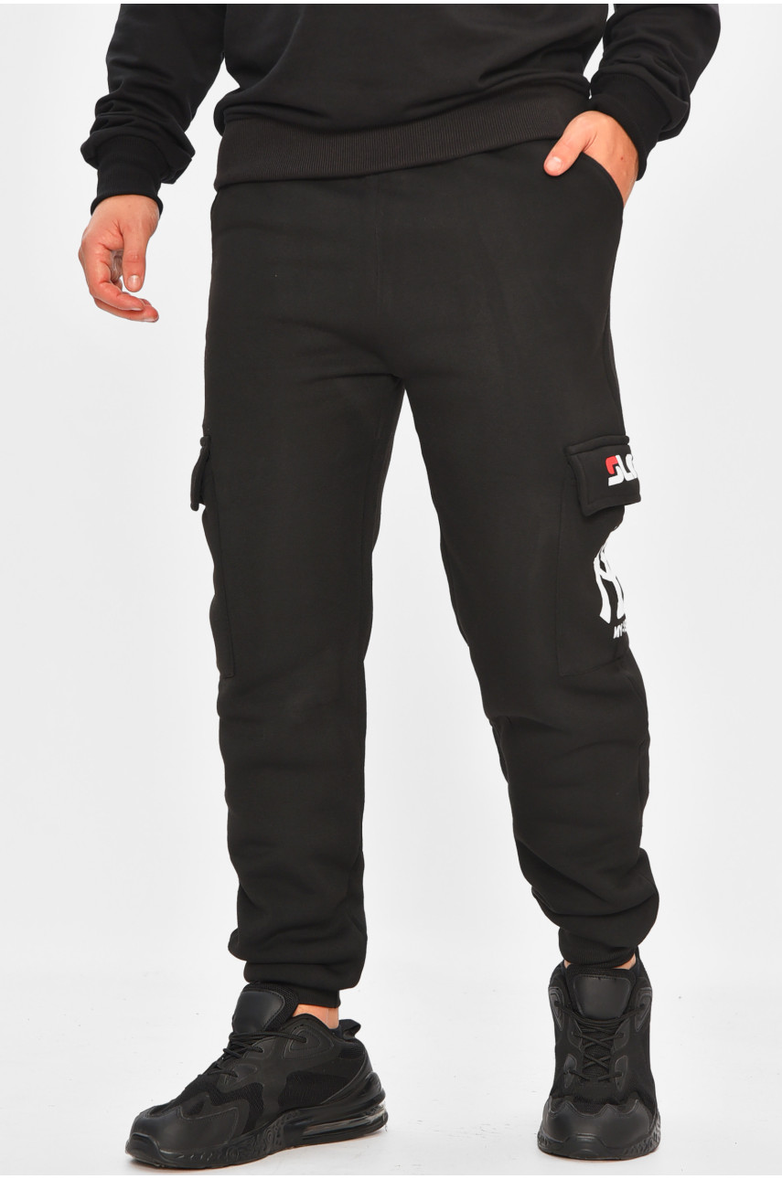 Спортивные штаны мужские на флисе черного цвета L-6721 206826