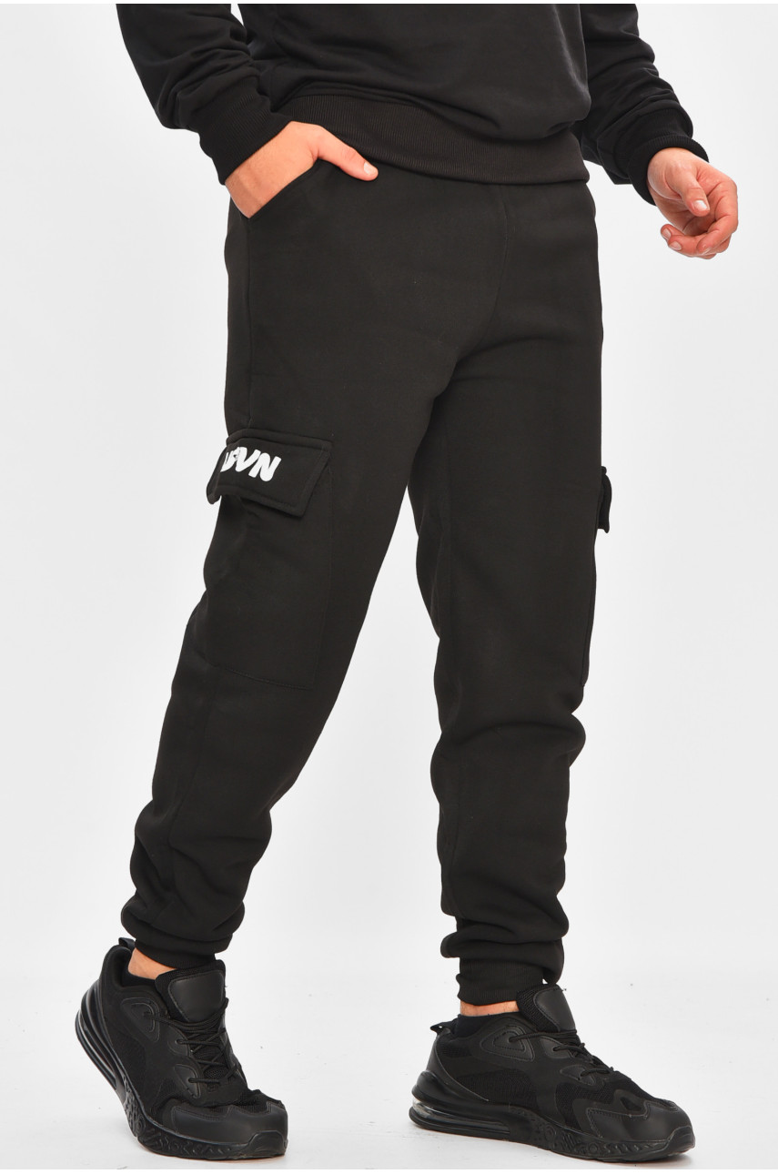 Спортивные штаны мужские на флисе черного цвета L-6721 206826