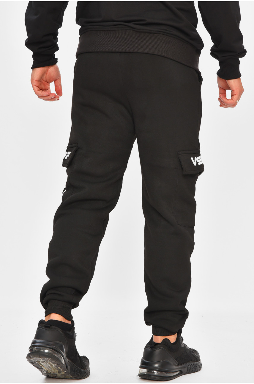 Спортивные штаны мужские на флисе черного цвета L-6721 206826