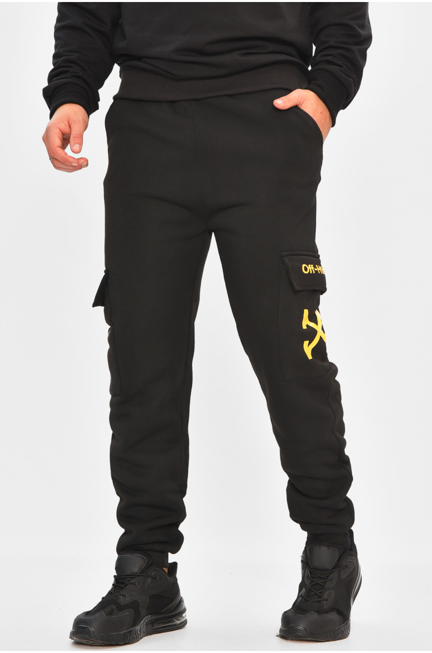 Спортивные штаны мужские на флисе черного цвета L-6723 206827