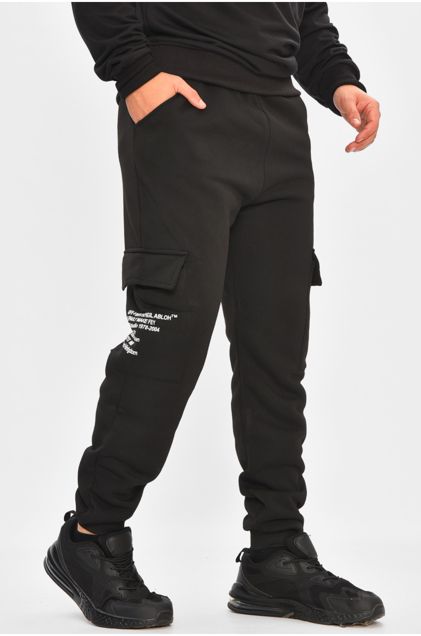 Спортивные штаны мужские на флисе черного цвета L-6723 206827