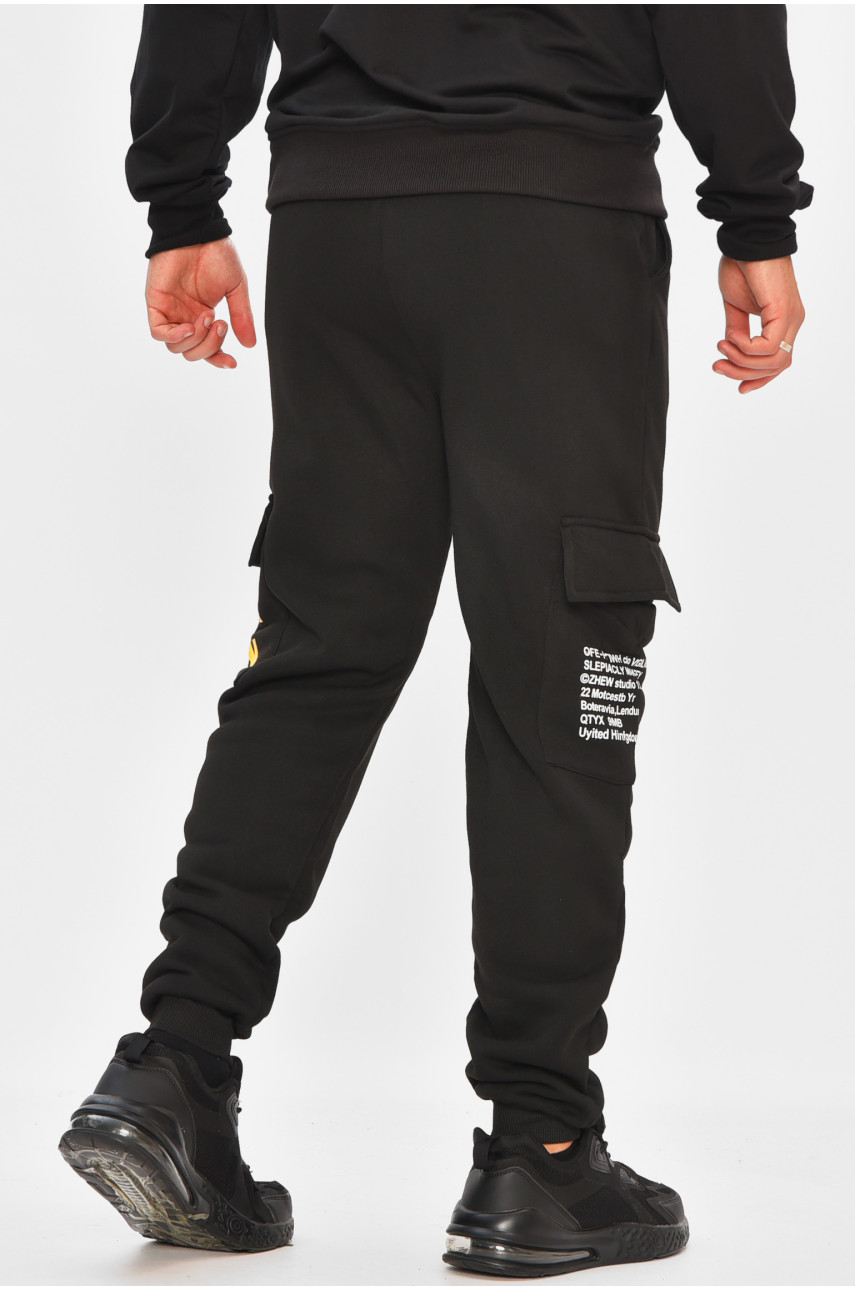 Спортивные штаны мужские на флисе черного цвета L-6723 206827