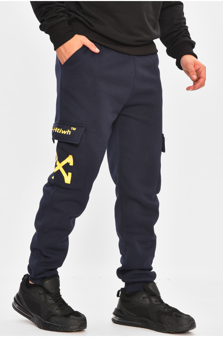 Спортивные штаны мужские на флисе темно-синего цвета L-6723 206830