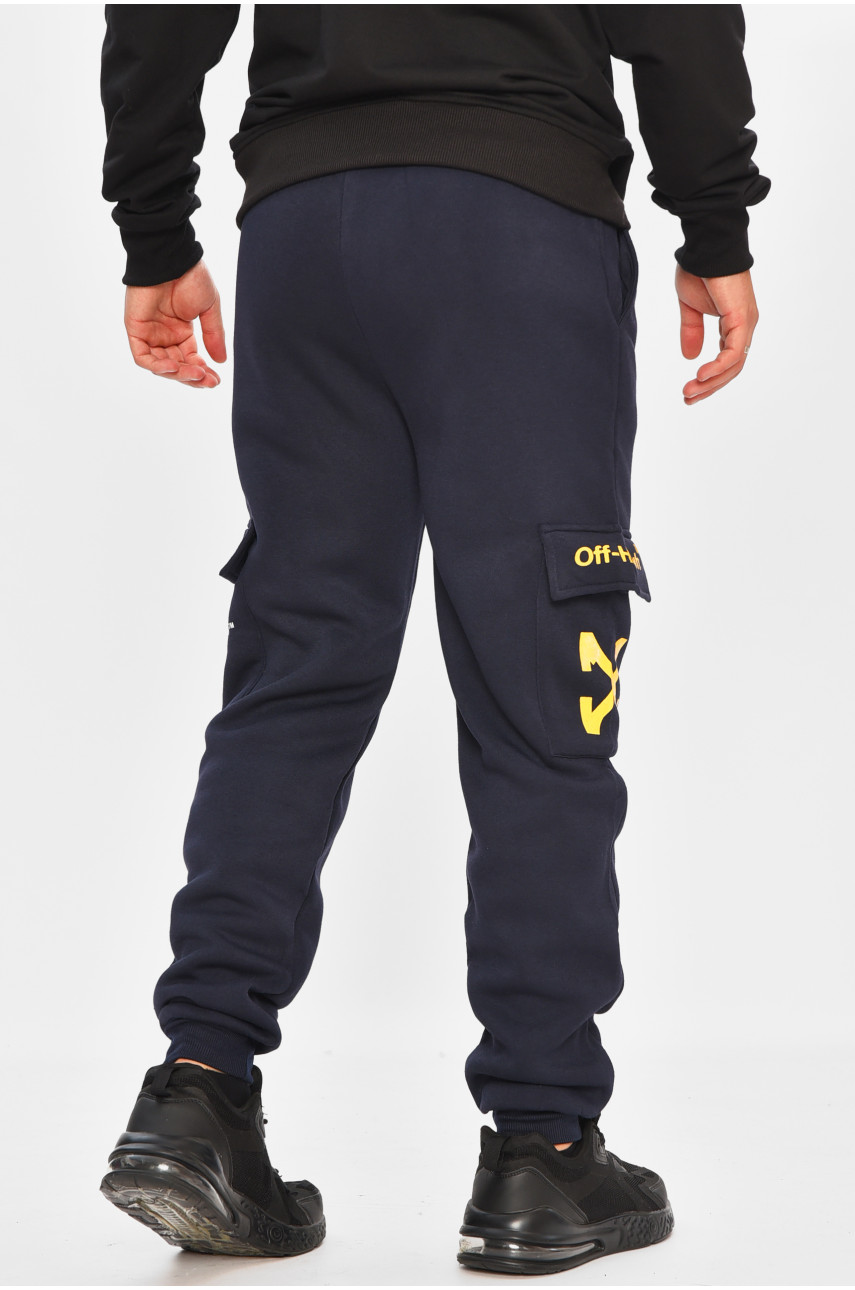 Спортивные штаны мужские на флисе темно-синего цвета L-6723 206830