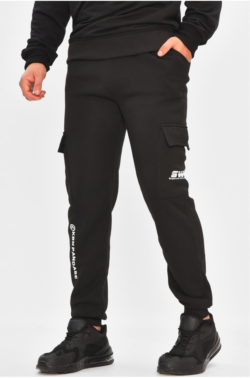 Спортивные штаны мужские на флисе черного цвета L-6719 206831
