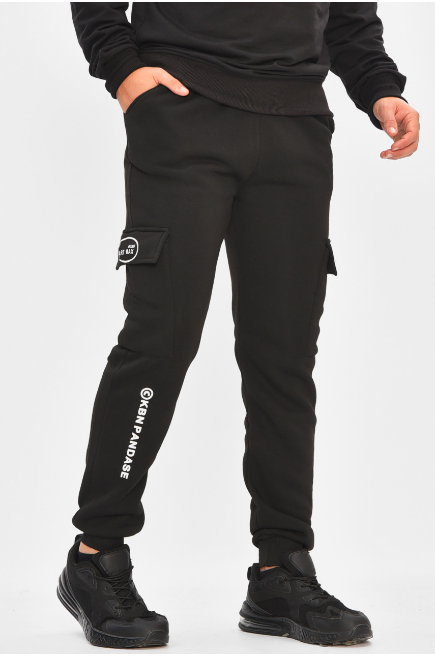 Спортивные штаны мужские на флисе черного цвета L-6719 206831
