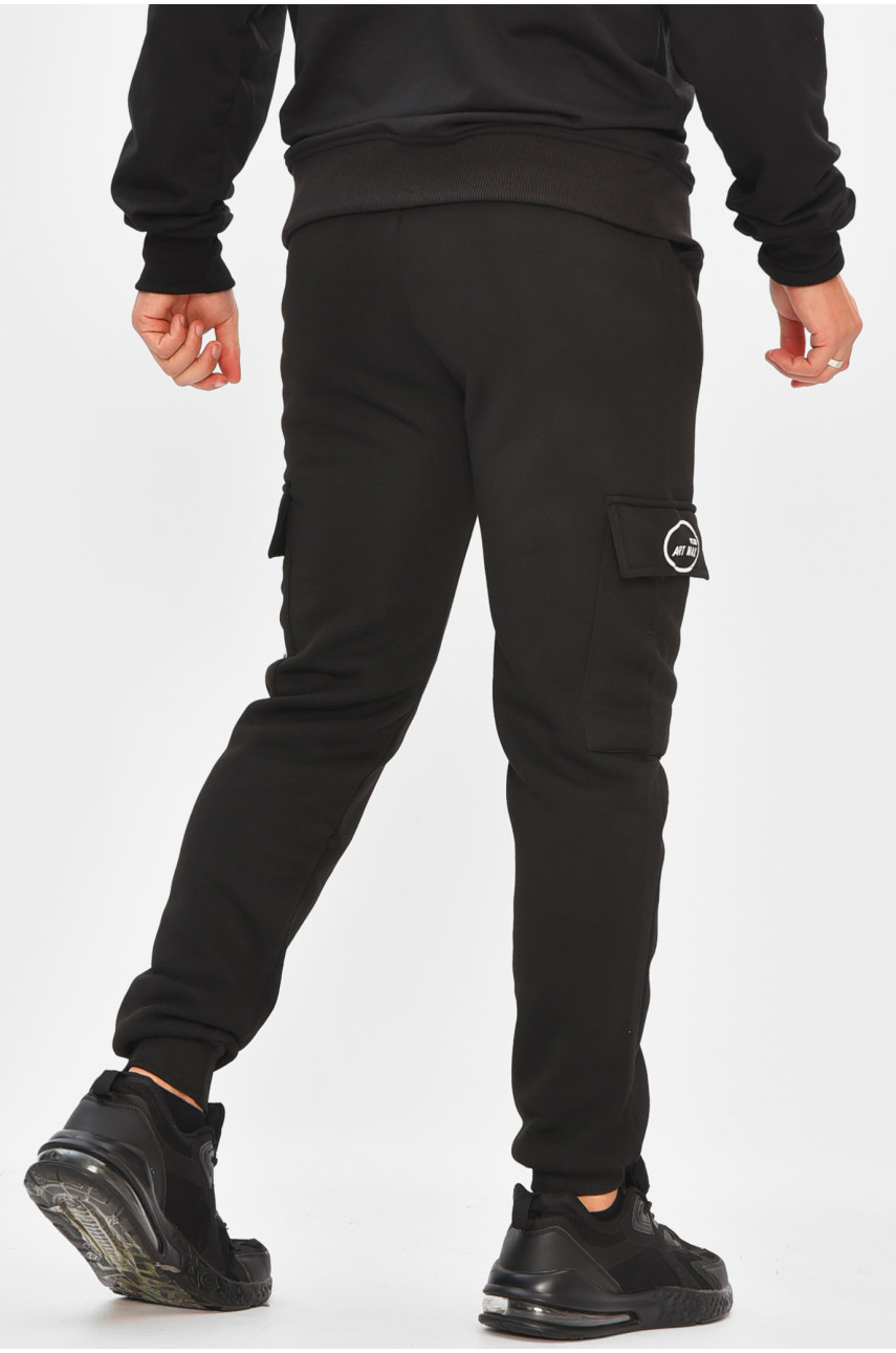 Спортивные штаны мужские на флисе черного цвета L-6719 206831