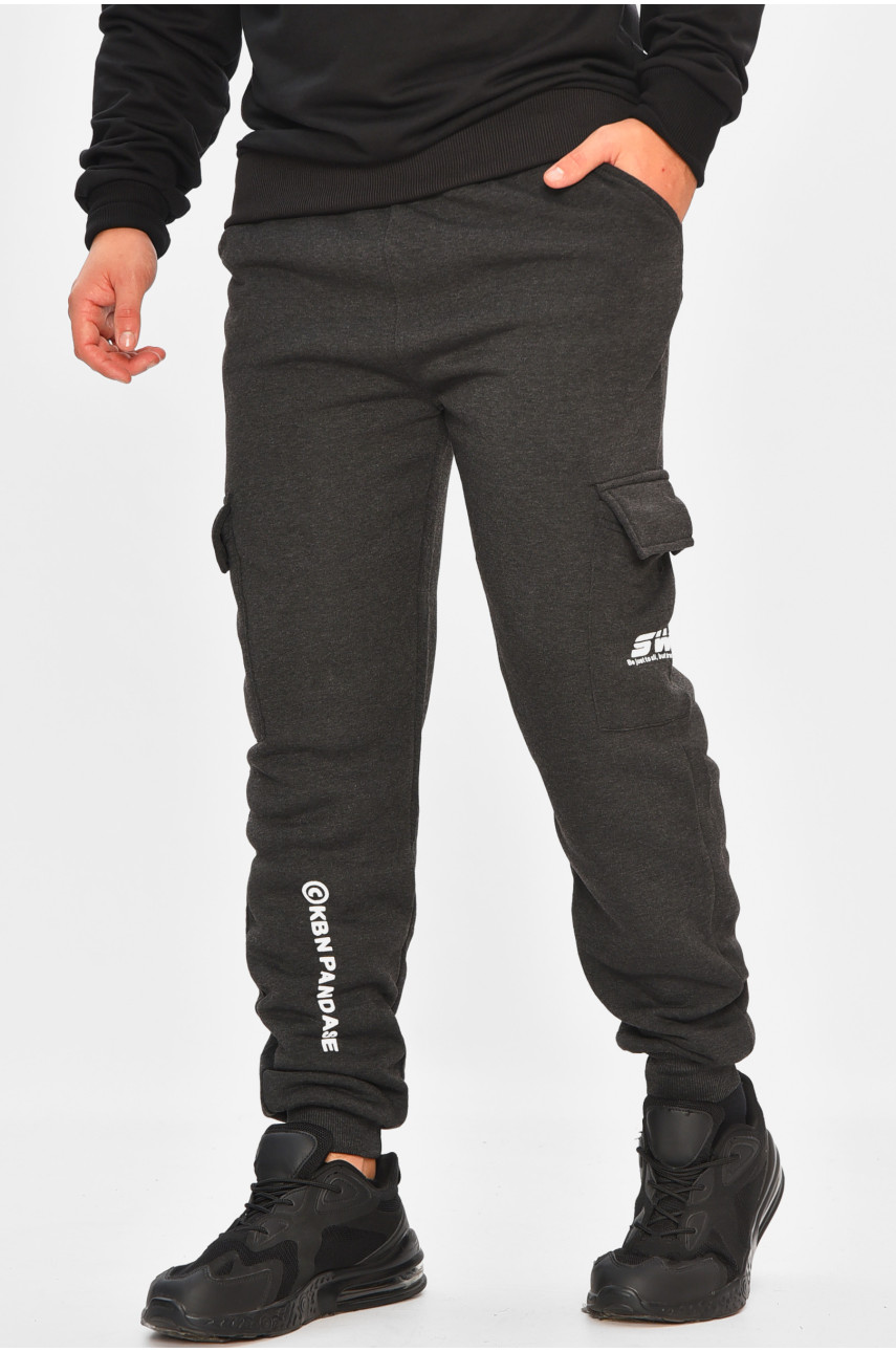 Спортивные штаны мужские на флисе темно-серого цвета L-6719 206832