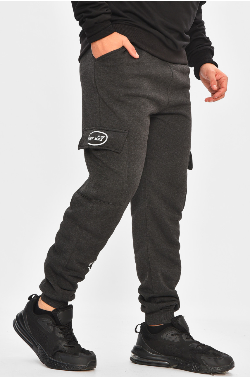 Спортивные штаны мужские на флисе темно-серого цвета L-6719 206832