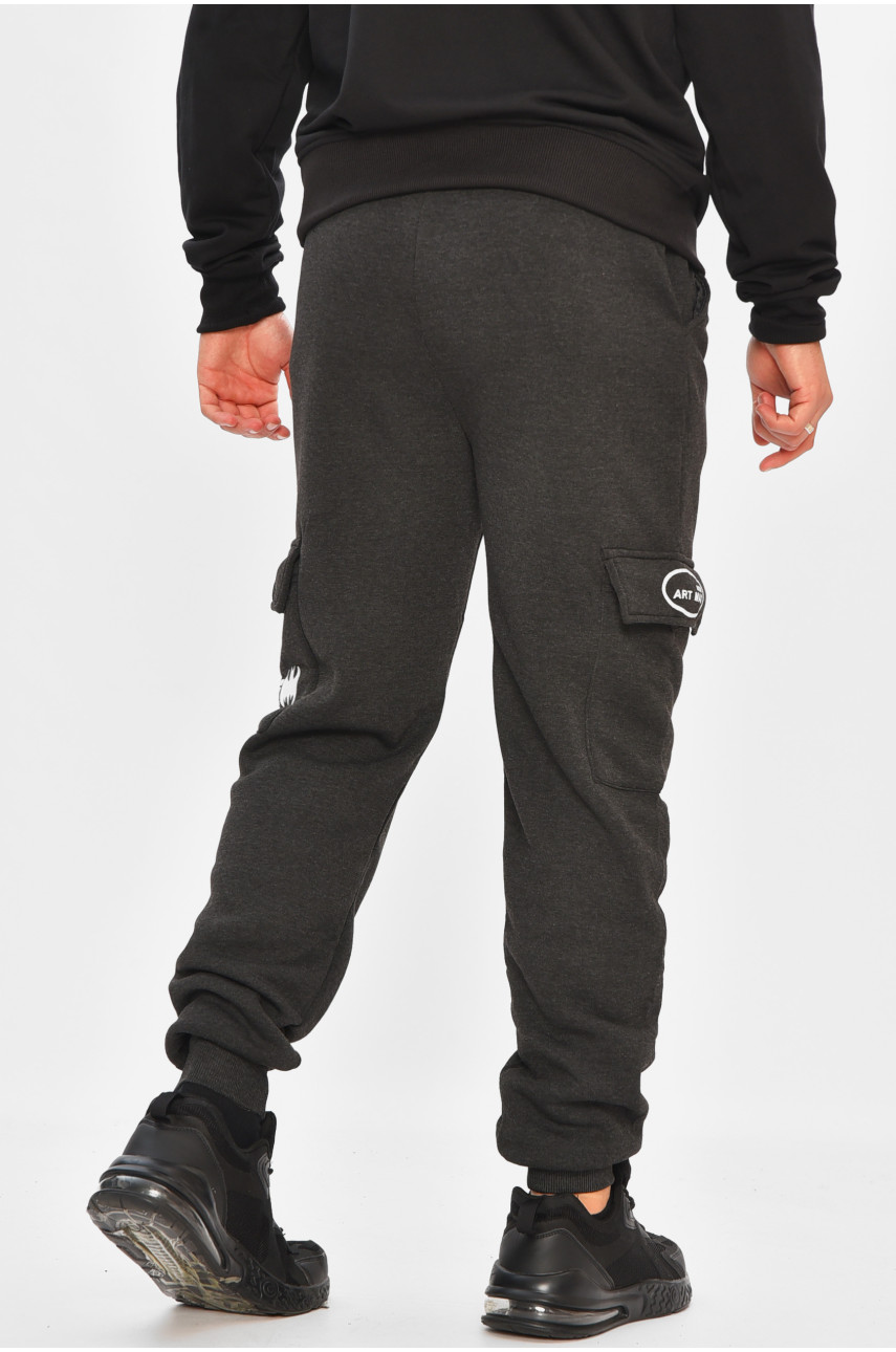 Спортивные штаны мужские на флисе темно-серого цвета L-6719 206832