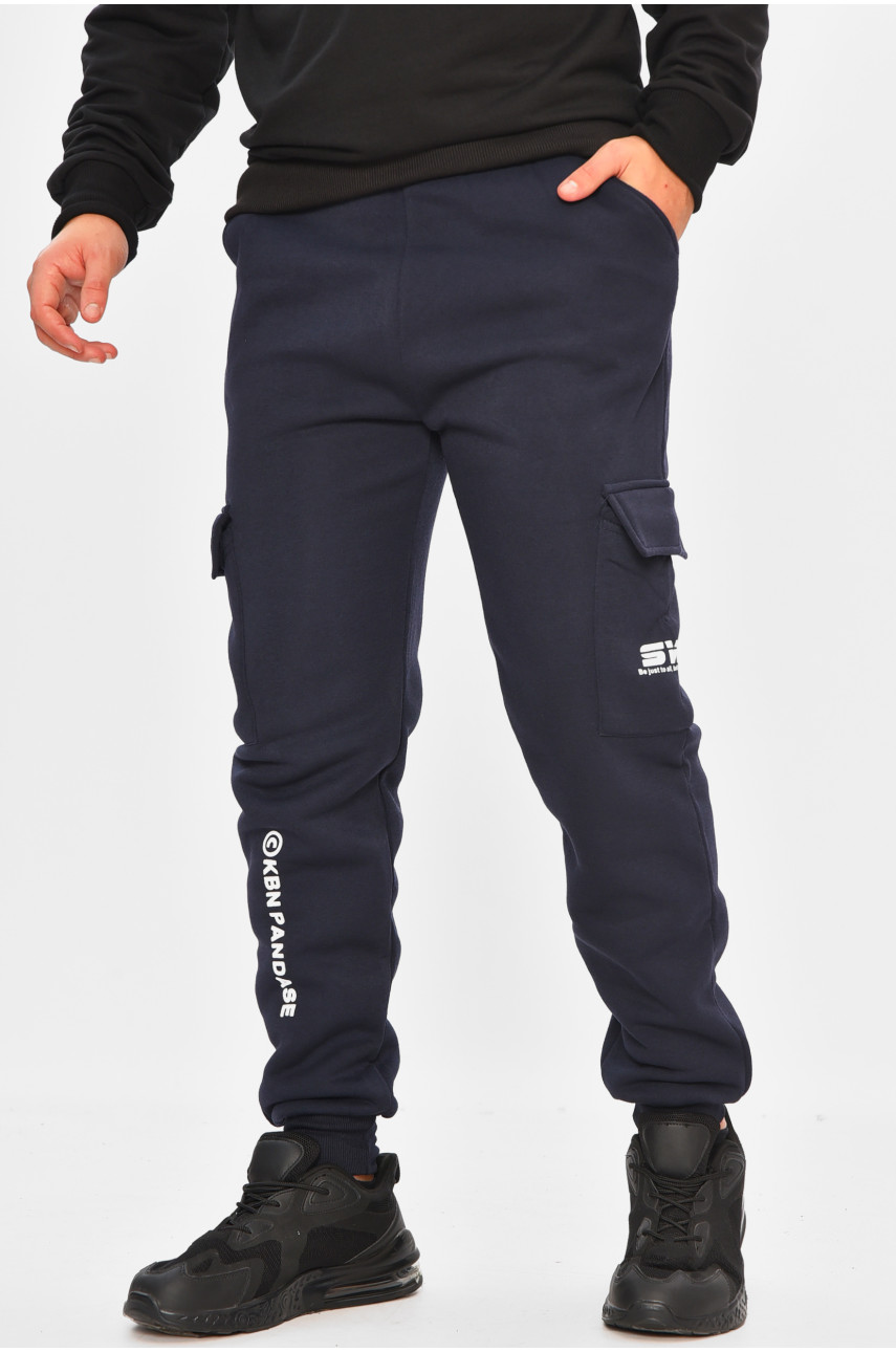 Спортивные штаны мужские на флисе темно-синего цвета L-6719 206833