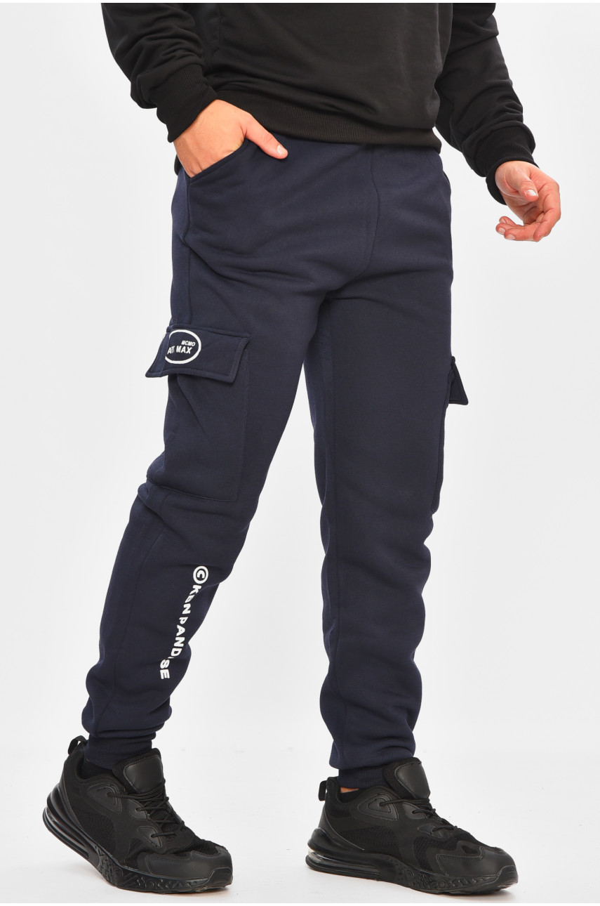 Спортивные штаны мужские на флисе темно-синего цвета L-6719 206833