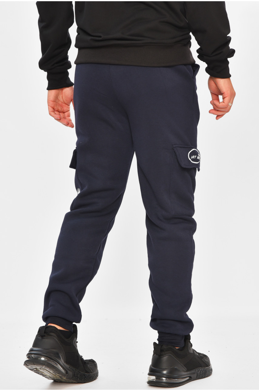 Спортивные штаны мужские на флисе темно-синего цвета L-6719 206833
