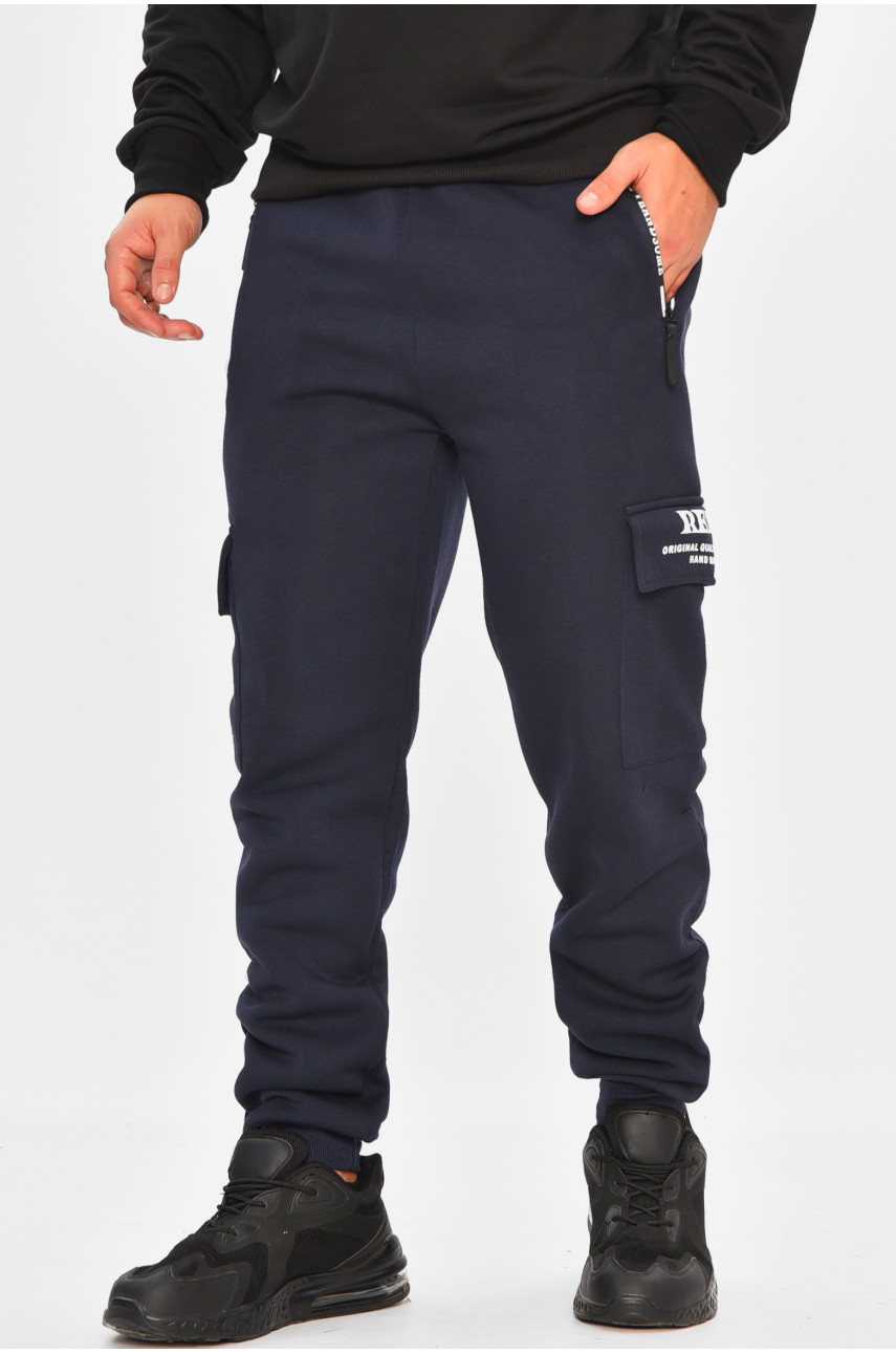 Спортивные штаны мужские на флисе темно-синего цвета L-6710 206835