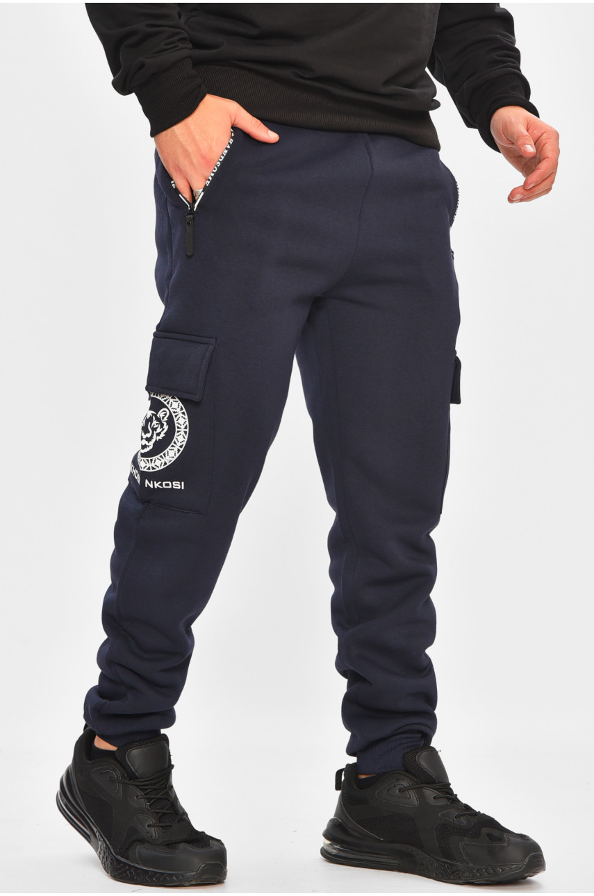 Спортивные штаны мужские на флисе темно-синего цвета L-6710 206835