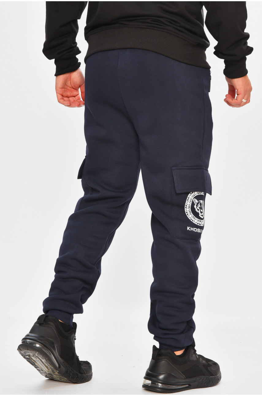 Спортивные штаны мужские на флисе темно-синего цвета L-6710 206835