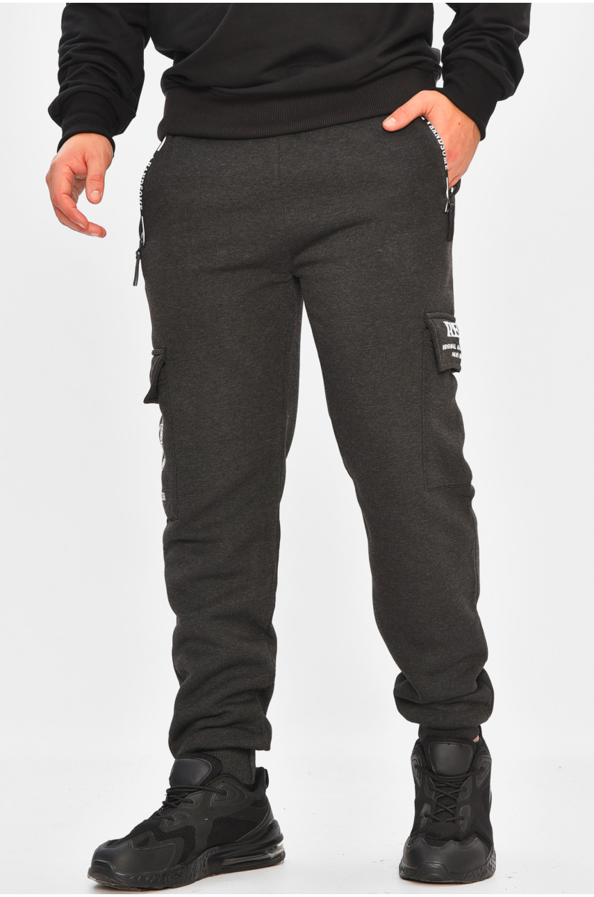 Спортивные штаны мужские на флисе темно-серого цвета L-6710 206836