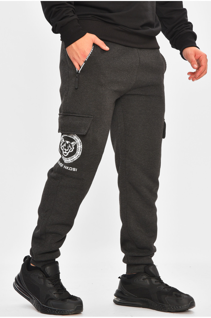 Спортивные штаны мужские на флисе темно-серого цвета L-6710 206836