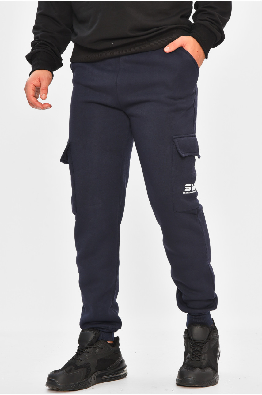Спортивные штаны мужские на флисе темно-синего цвета L-6722 206841