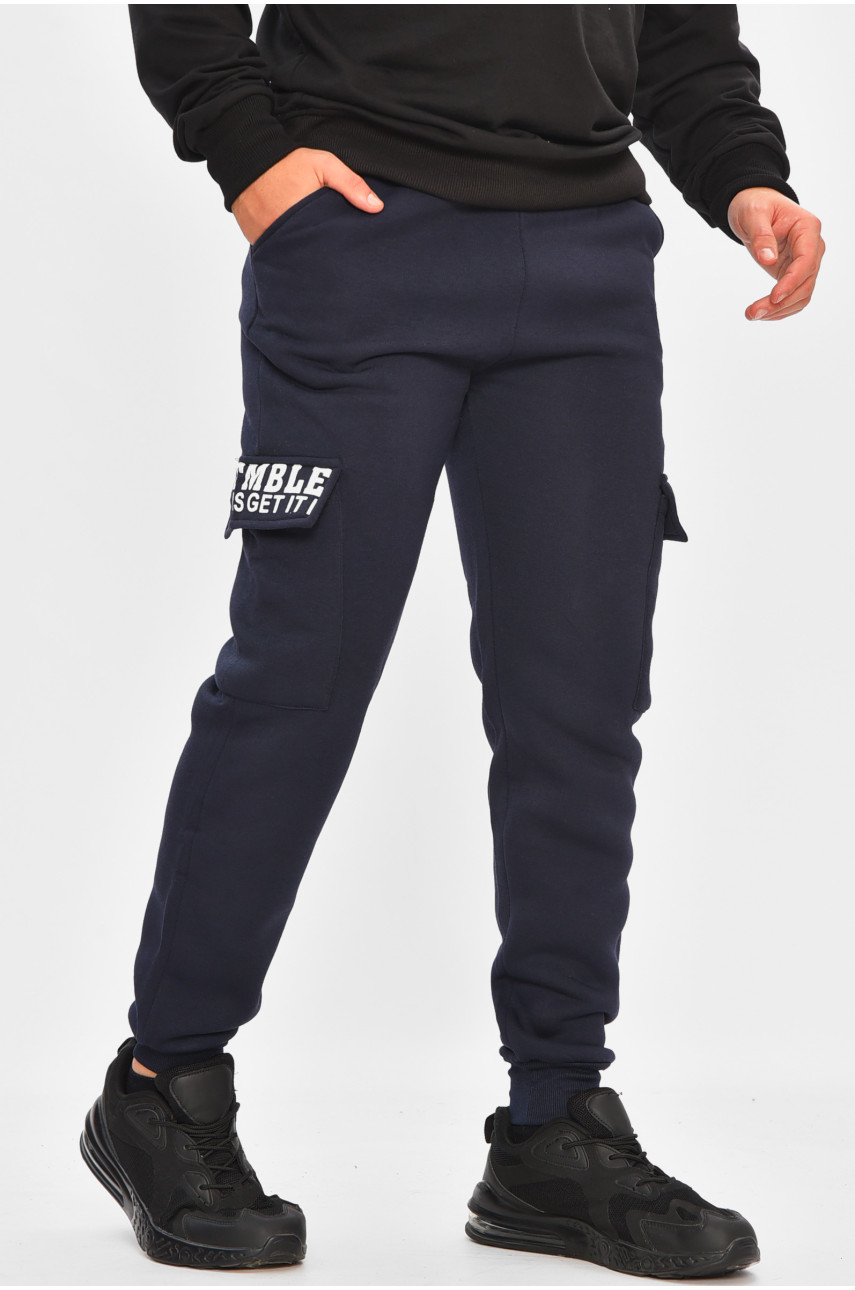 Спортивные штаны мужские на флисе темно-синего цвета L-6722 206841