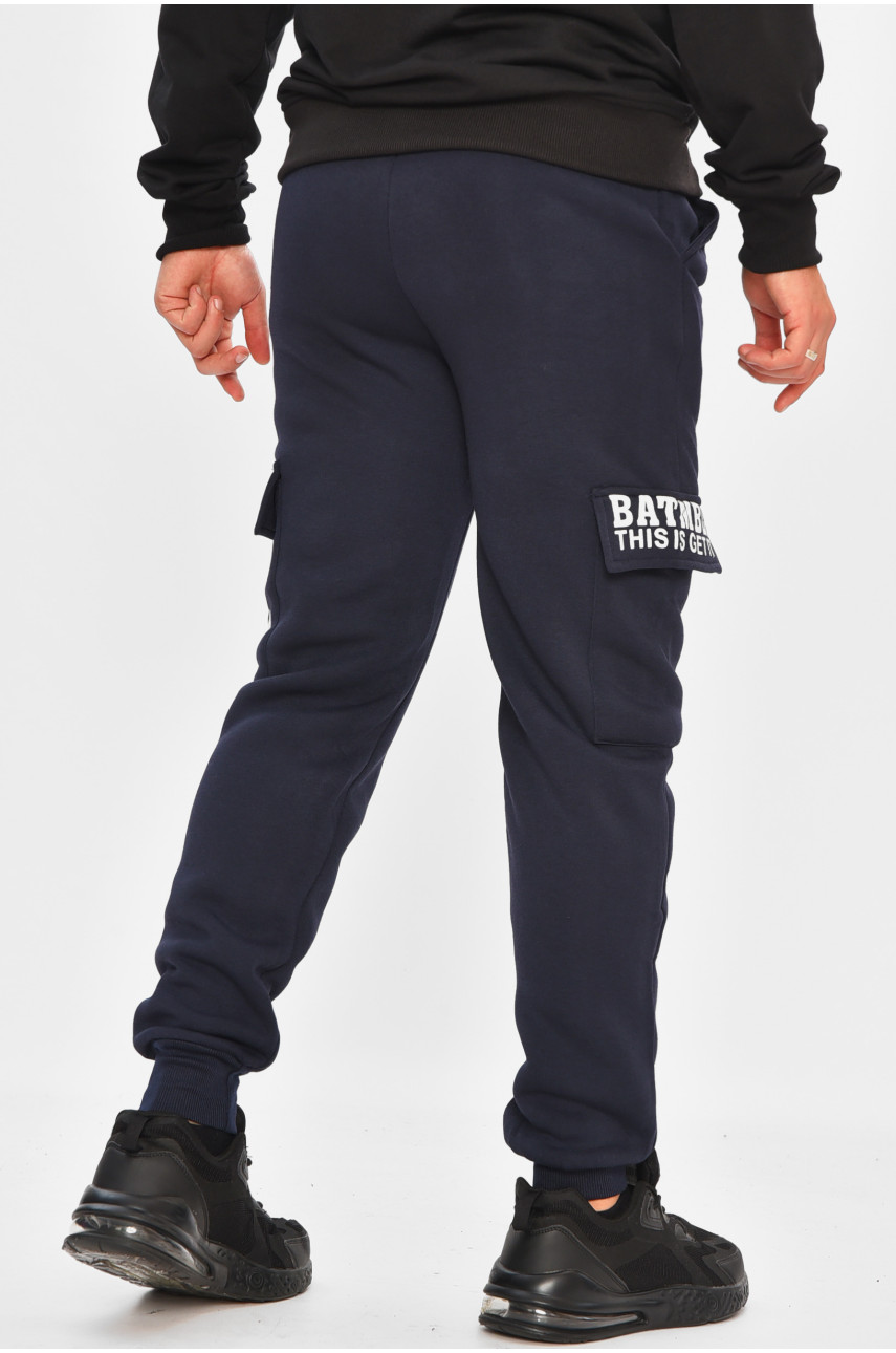 Спортивные штаны мужские на флисе темно-синего цвета L-6722 206841