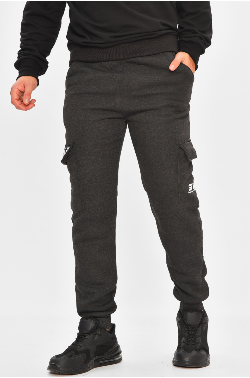 Спортивные штаны мужские на флисе темно-серого цвета L-6722 206842