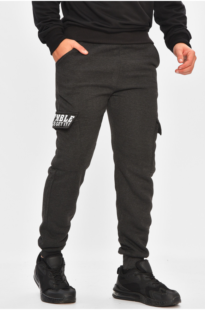 Спортивные штаны мужские на флисе темно-серого цвета L-6722 206842