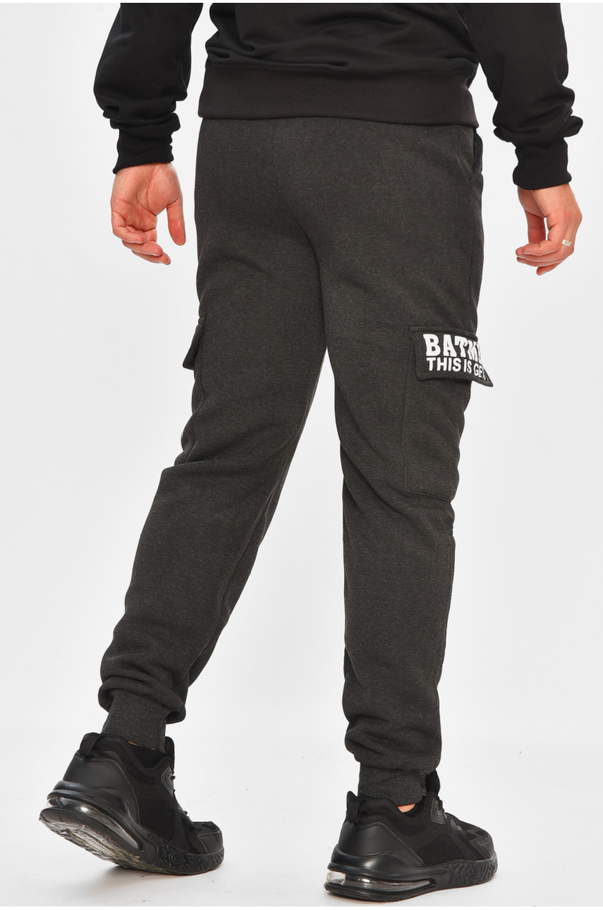 Спортивные штаны мужские на флисе темно-серого цвета L-6722 206842