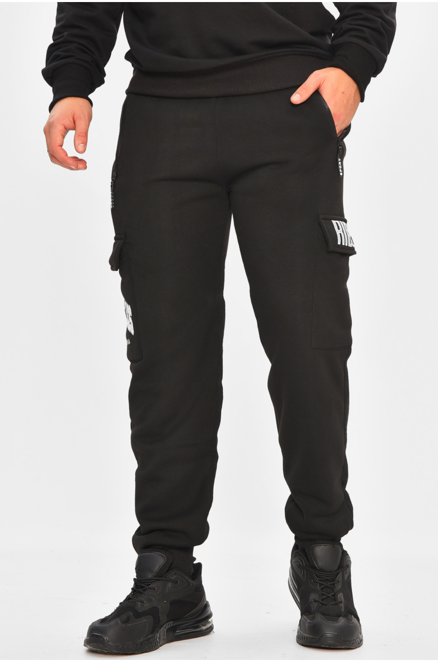 Спортивные штаны мужские на флисе черного цвета L-6711 206843