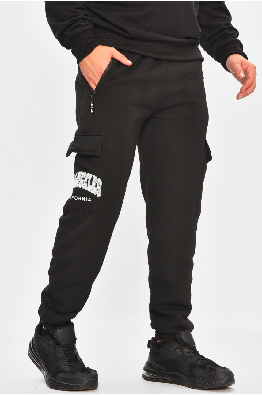 Спортивные штаны мужские на флисе черного цвета L-6711 206843