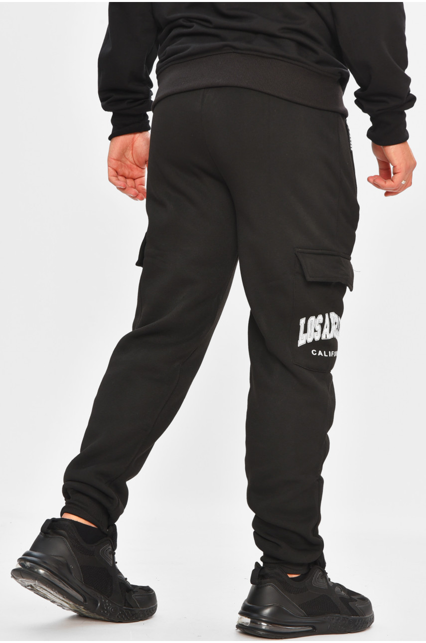 Спортивные штаны мужские на флисе черного цвета L-6711 206843