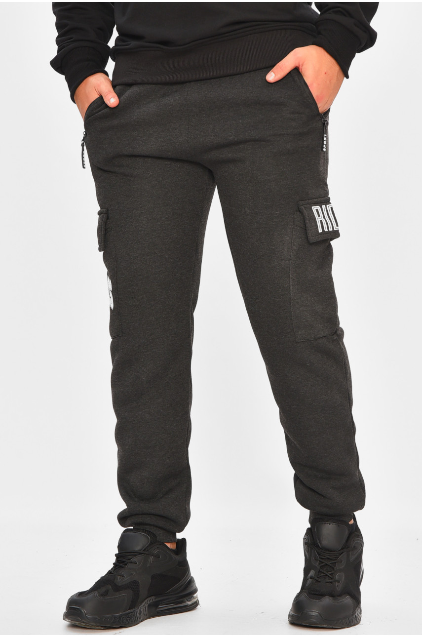 Спортивные штаны мужские на флисе темно-серого цвета L-6711 206845