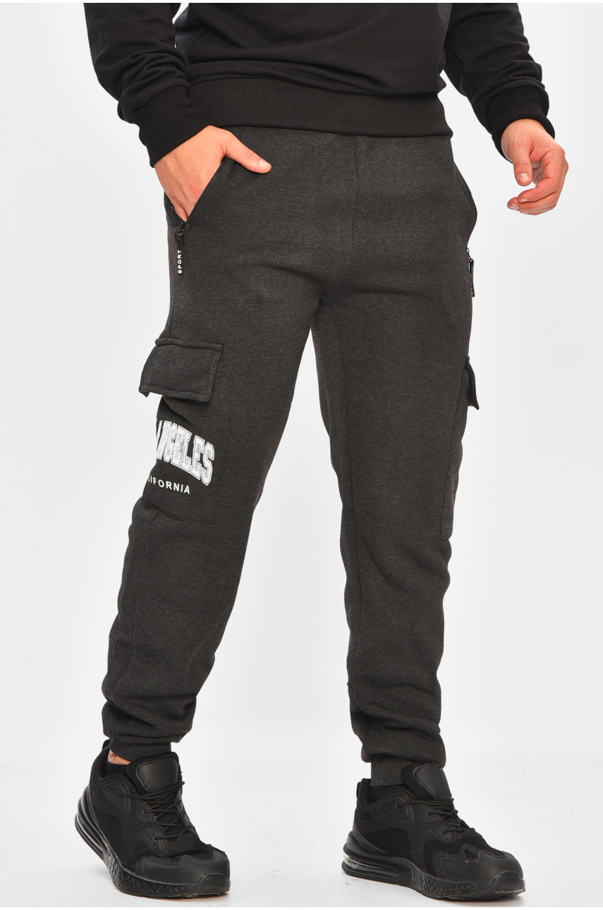 Спортивные штаны мужские на флисе темно-серого цвета L-6711 206845