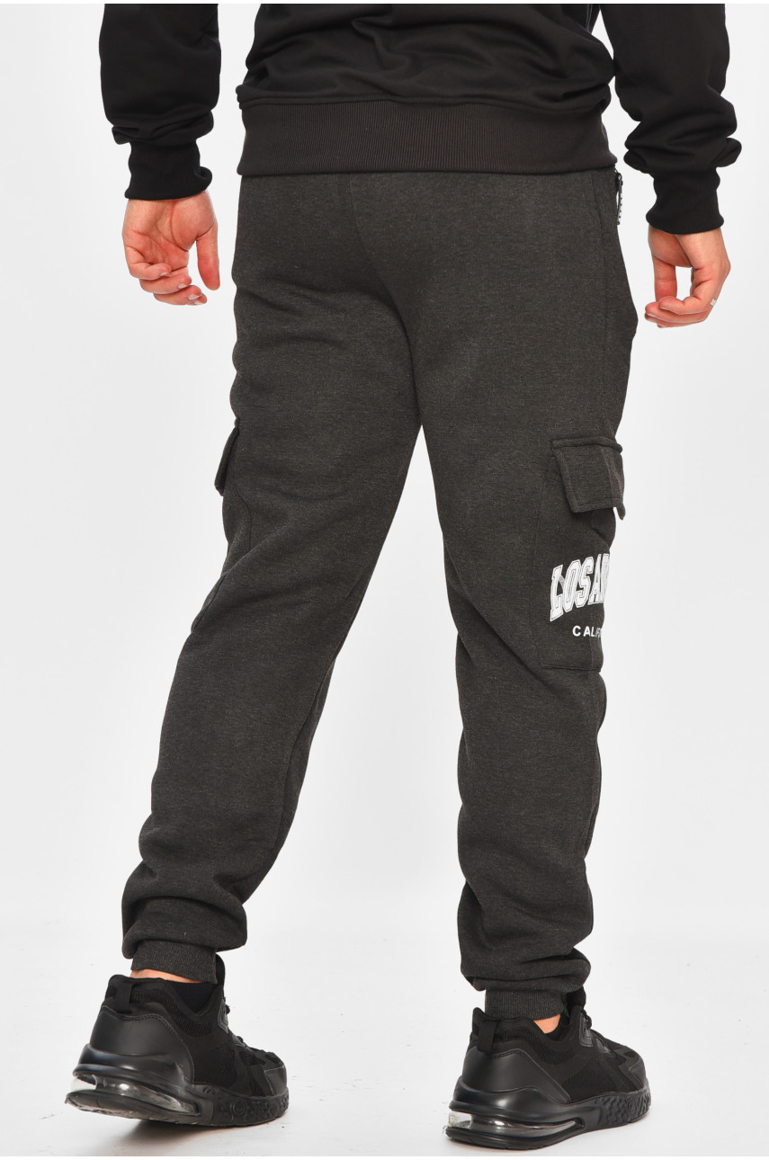 Спортивные штаны мужские на флисе темно-серого цвета L-6711 206845