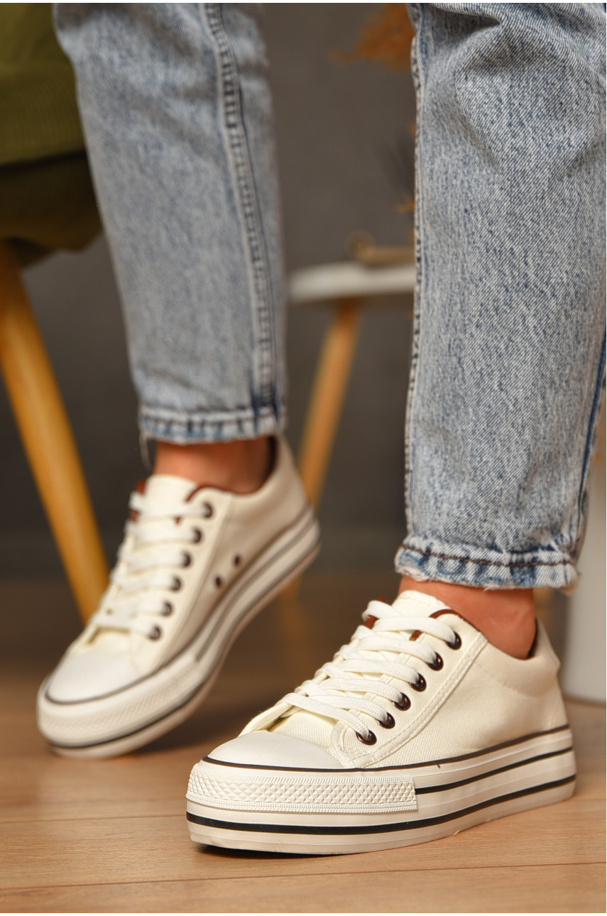 Кеди жіночі білого кольору на шнурівці текстиль 523-3 206869