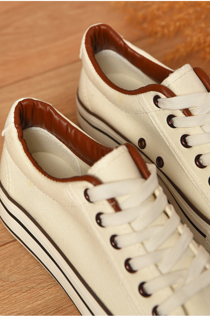 Кеди жіночі білого кольору на шнурівці текстиль 523-3 206869