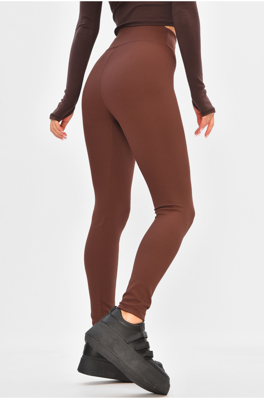 Лосины женские в рубчик на флисе шоколадного цвета 4001 206899